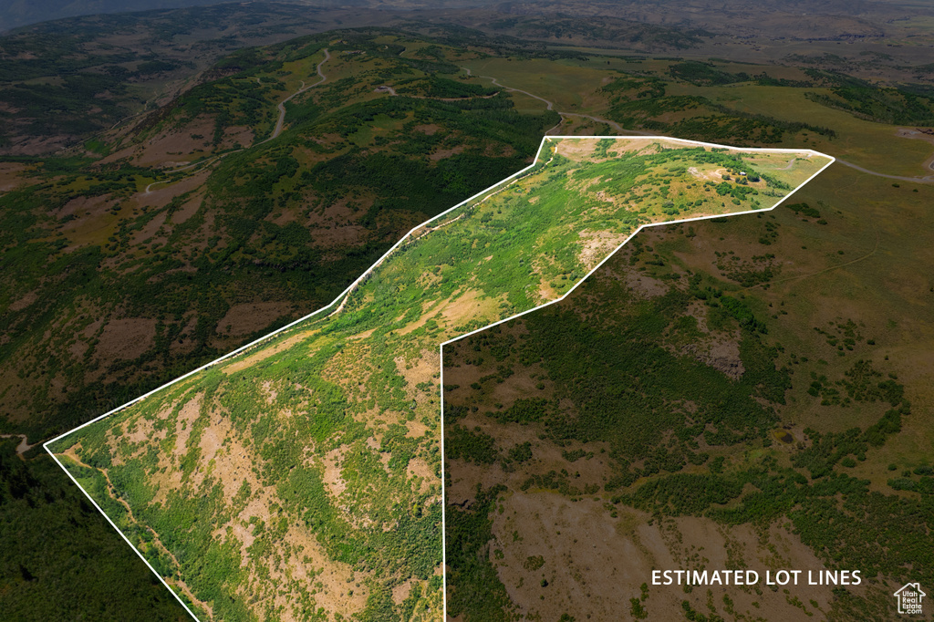 Aerial view of property's location with property parcel outlined