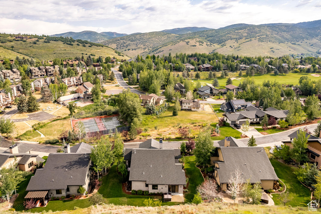 Aerial perspective of suburban area featuring mountains
