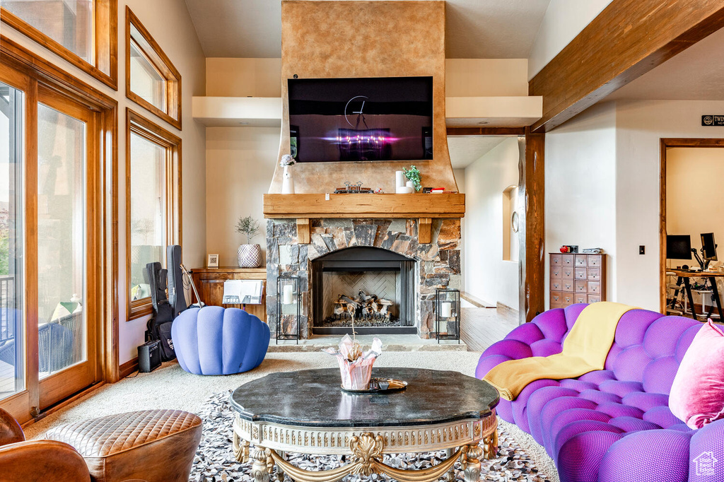 Living room featuring a fireplace