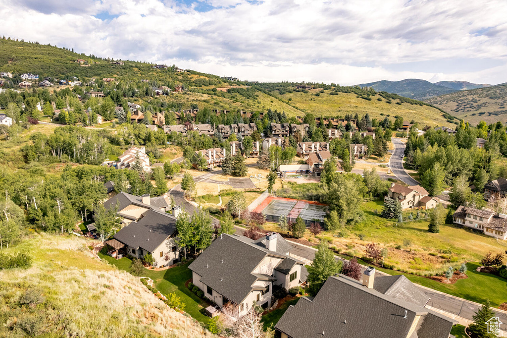 Aerial perspective of suburban area featuring mountains