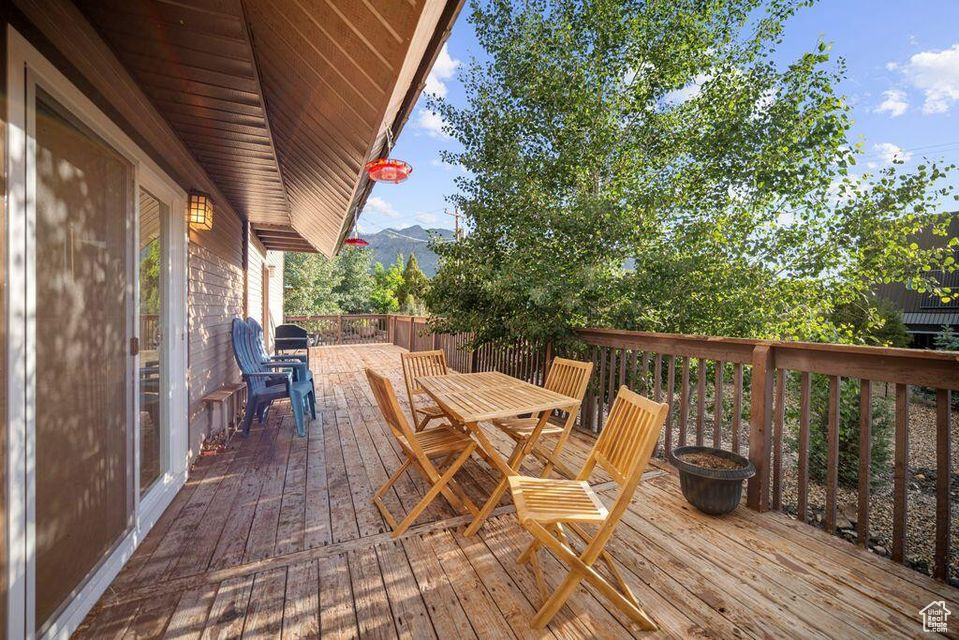 Wooden deck with outdoor dining space