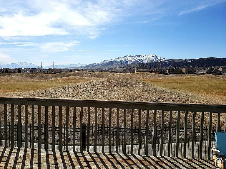 Wooden terrace with a mountain view