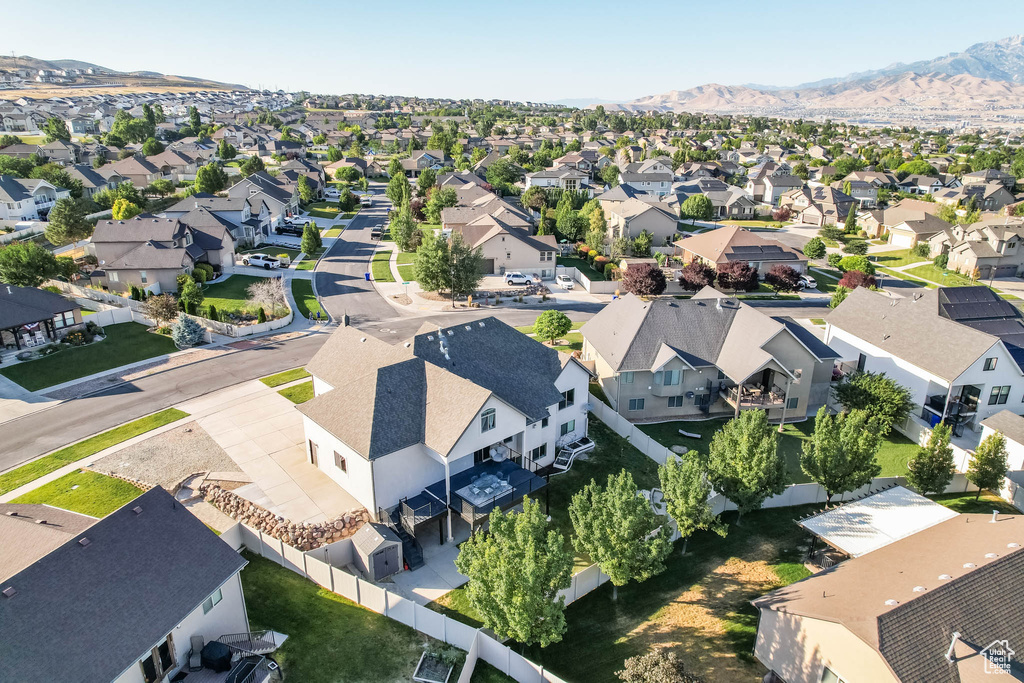 Aerial perspective of suburban area with mountains