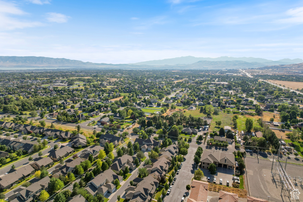 Aerial perspective of suburban area with mountains