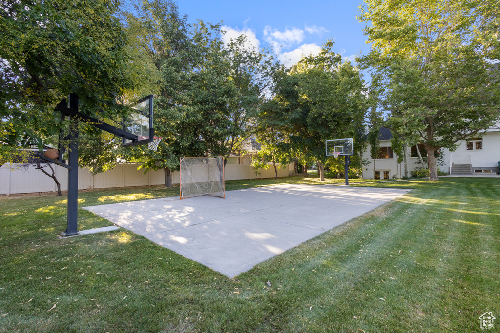 View of sport court with basketball hoop