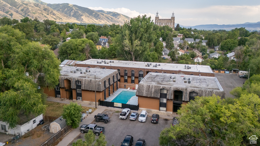 Drone / aerial view of a mountain backdrop