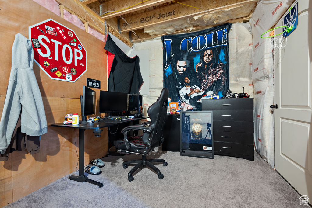 Home office with carpet floors