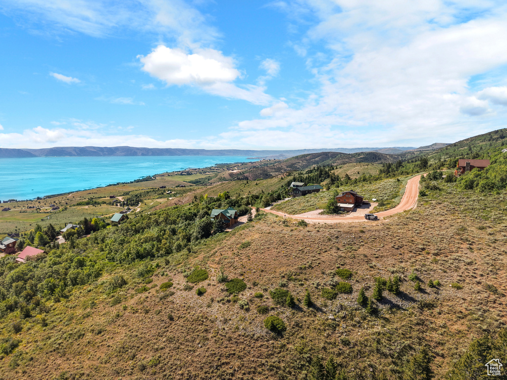 Aerial view of a water and mountain view