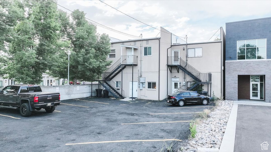 Uncovered parking lot with stairs
