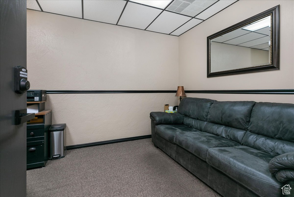 Living room featuring carpet flooring and baseboards