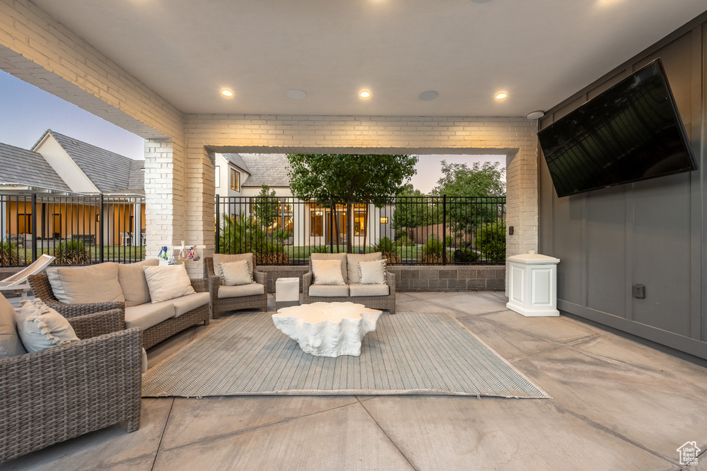View of patio with outdoor lounge area
