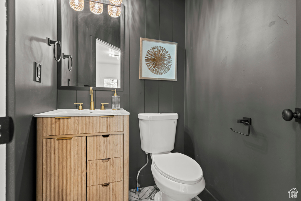 Bathroom with vanity and tile patterned floors