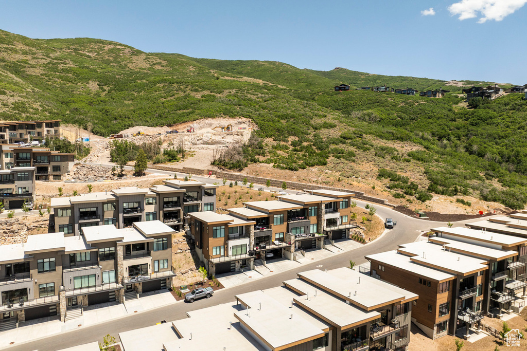 Drone / aerial view of a mountain backdrop