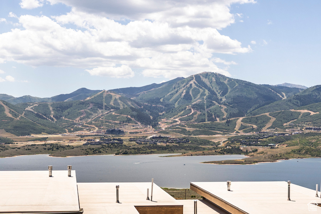 View of mountain background with a large body of water