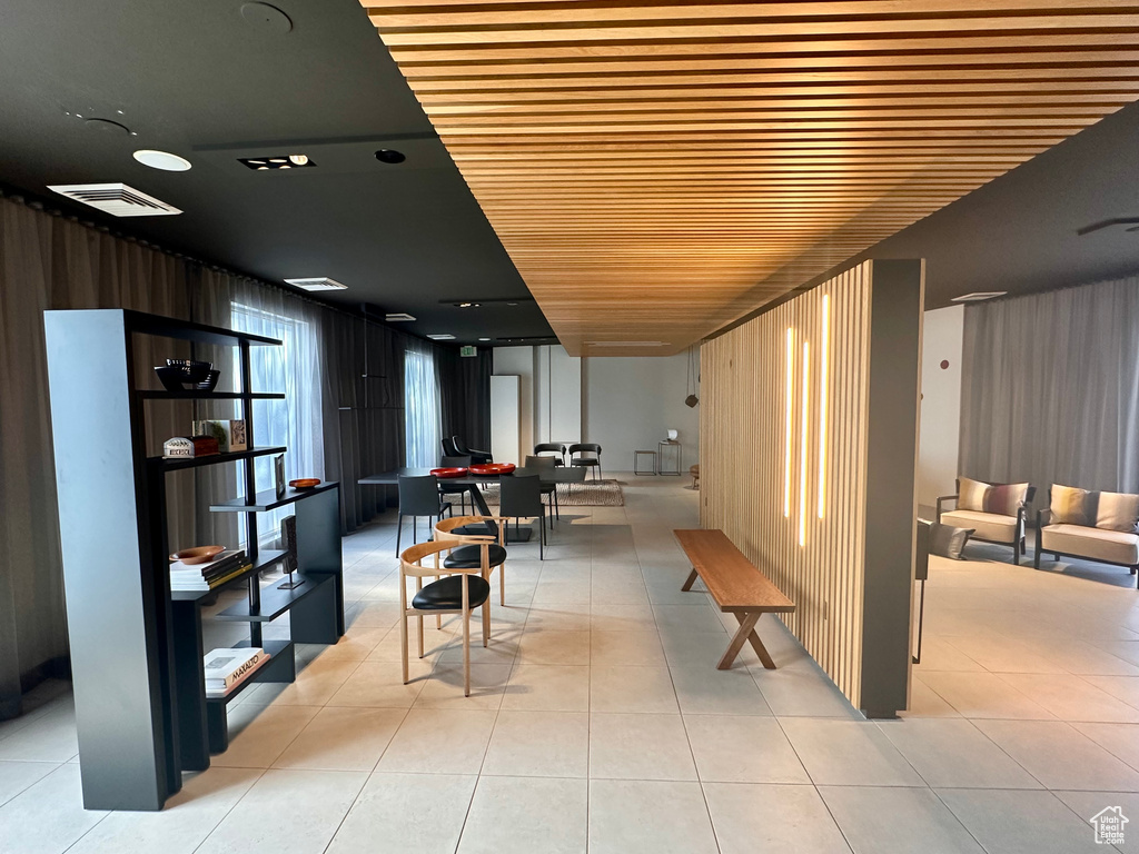 Lobby featuring wood ceiling