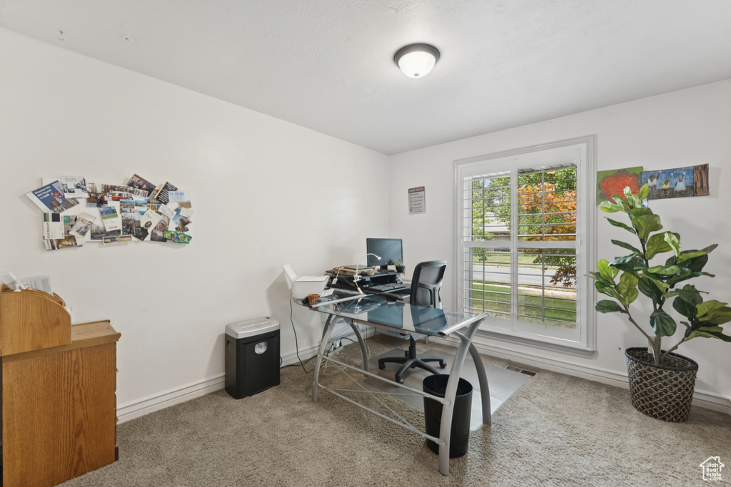 Carpeted office featuring baseboards