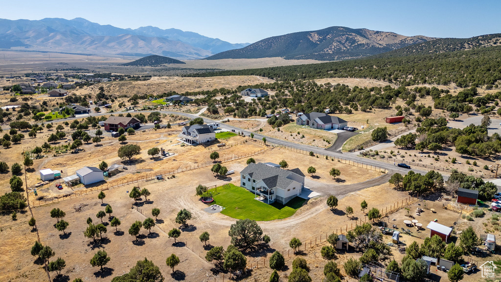 Aerial view of a mountain backdrop