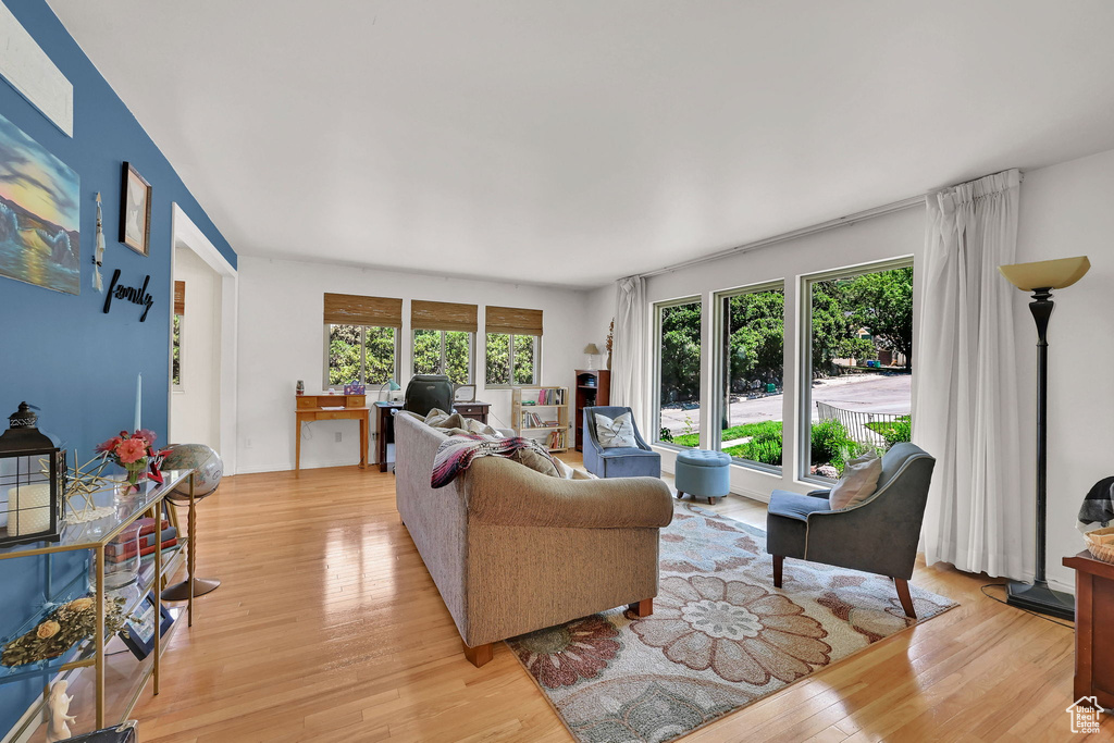 Living area featuring light wood-style floors