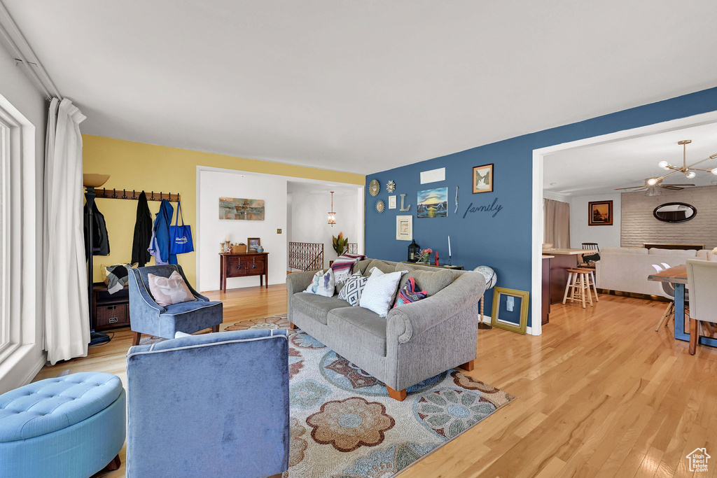 Living room featuring light wood-style floors