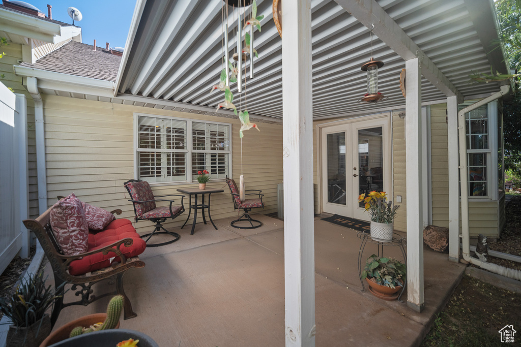 View of patio featuring french doors