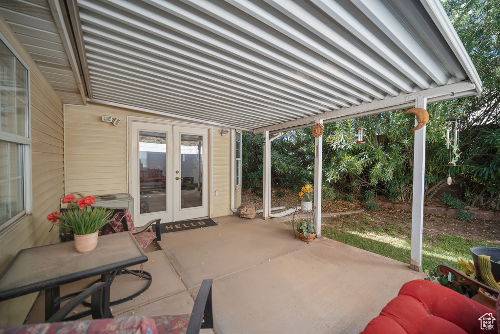 View of patio featuring french doors