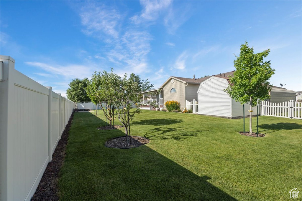 View of fenced backyard