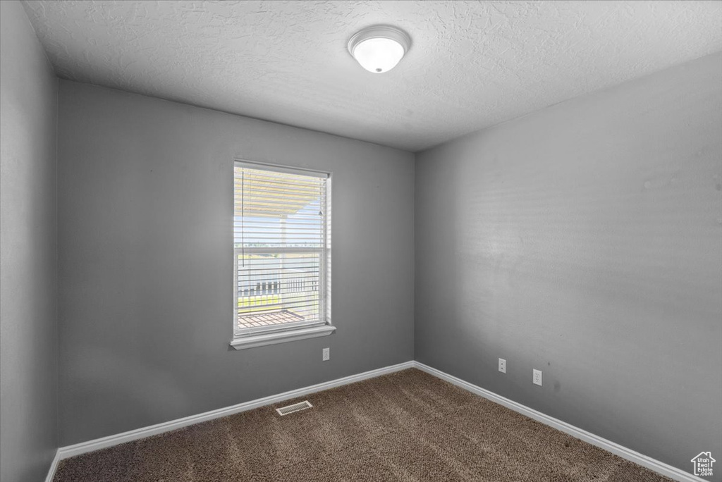 Spare room with a textured ceiling and carpet flooring