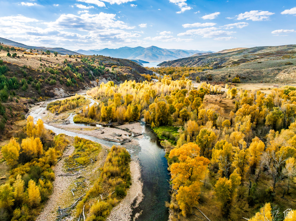 Drone / aerial view of a mountainous background
