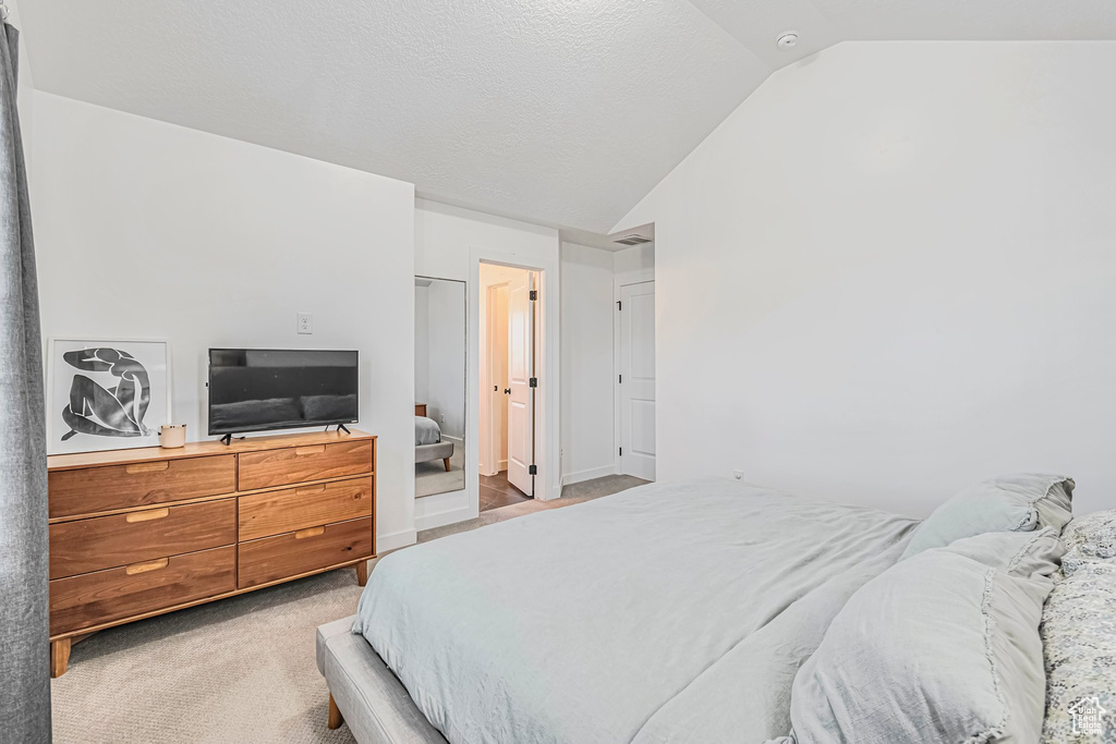 Bedroom featuring vaulted ceiling