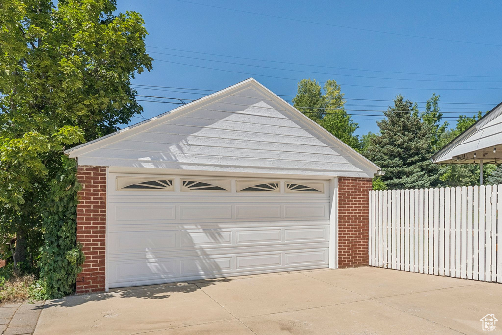 View of detached garage