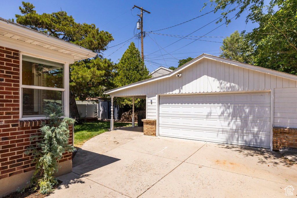 View of detached garage