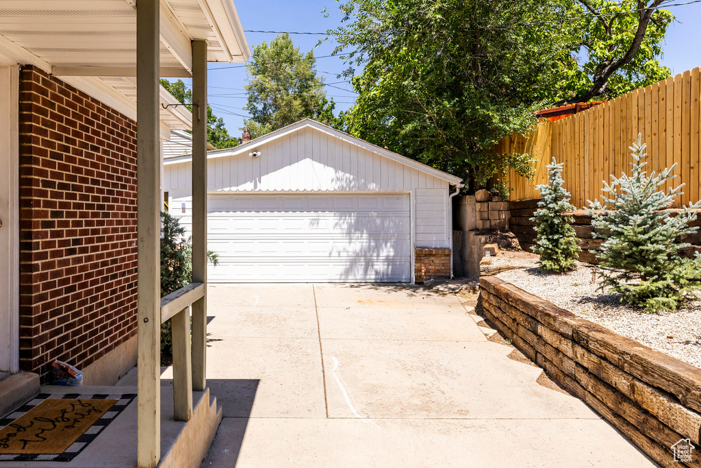 View of detached garage