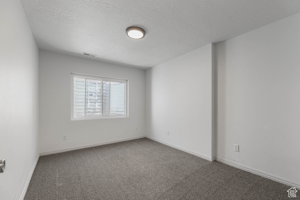 Spare room with a textured ceiling and carpet flooring