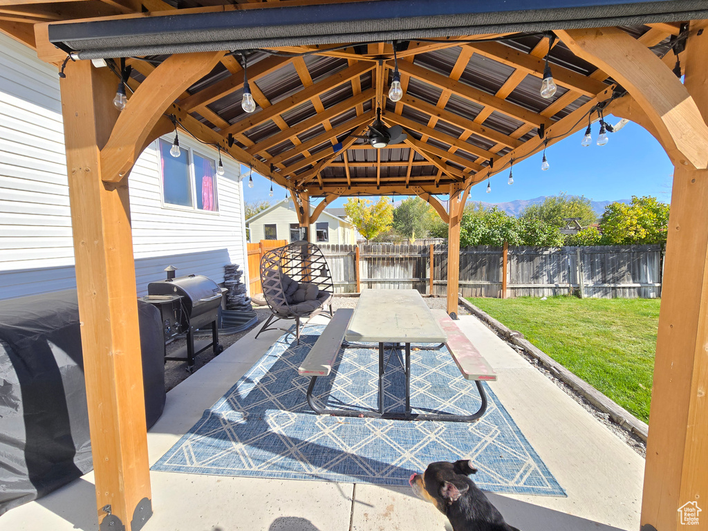 View of patio / terrace with a gazebo and grilling area