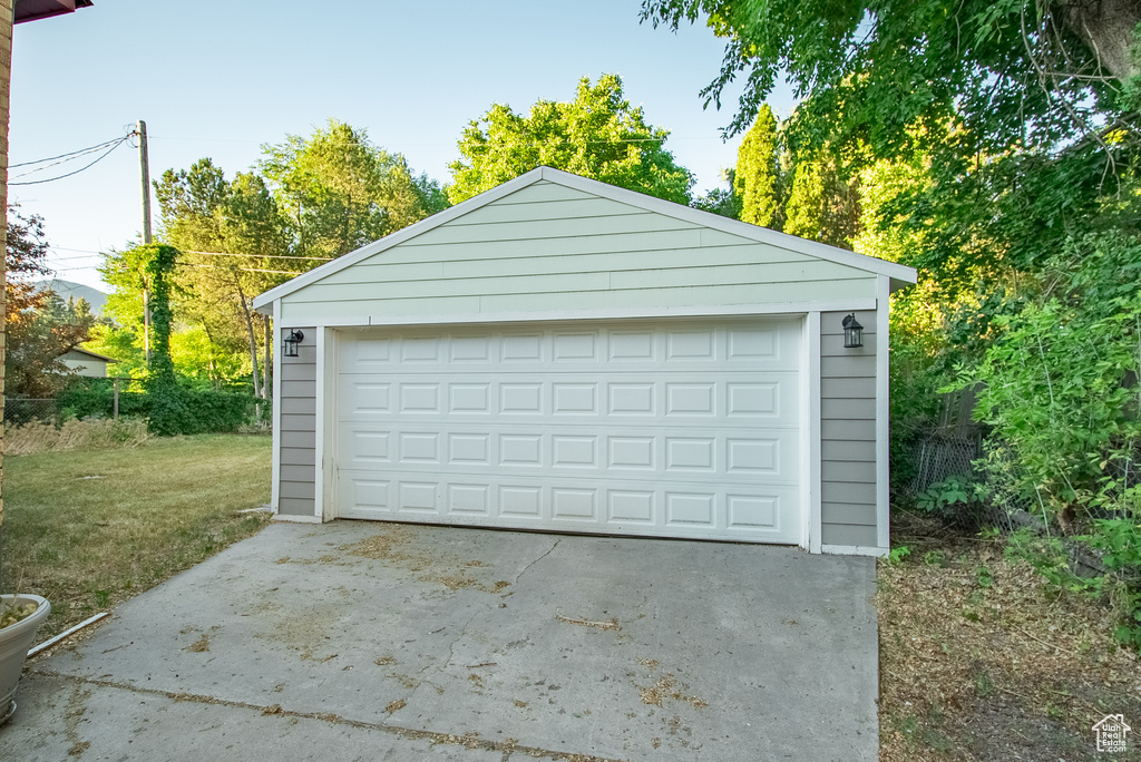 View of detached garage