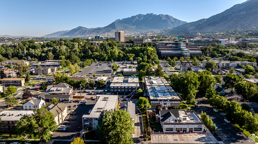 Aerial view of a mountain backdrop