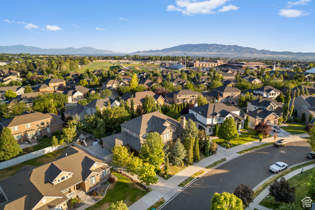 Aerial perspective of suburban area featuring mountains