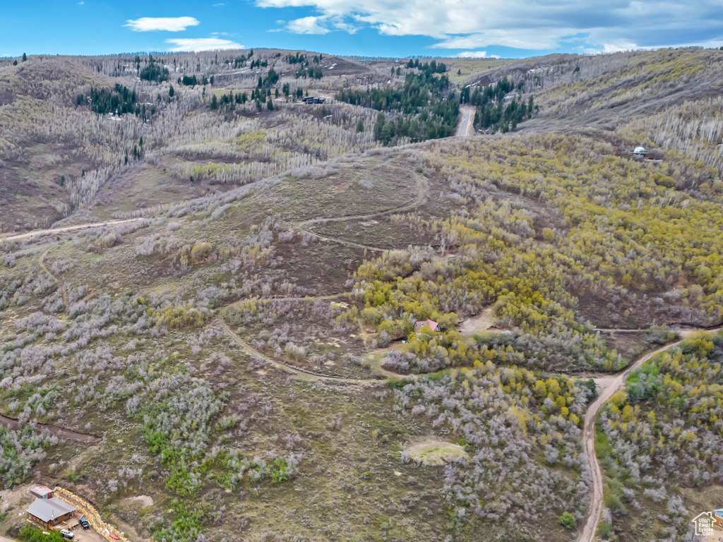 Aerial view of property's location with a mountainous background