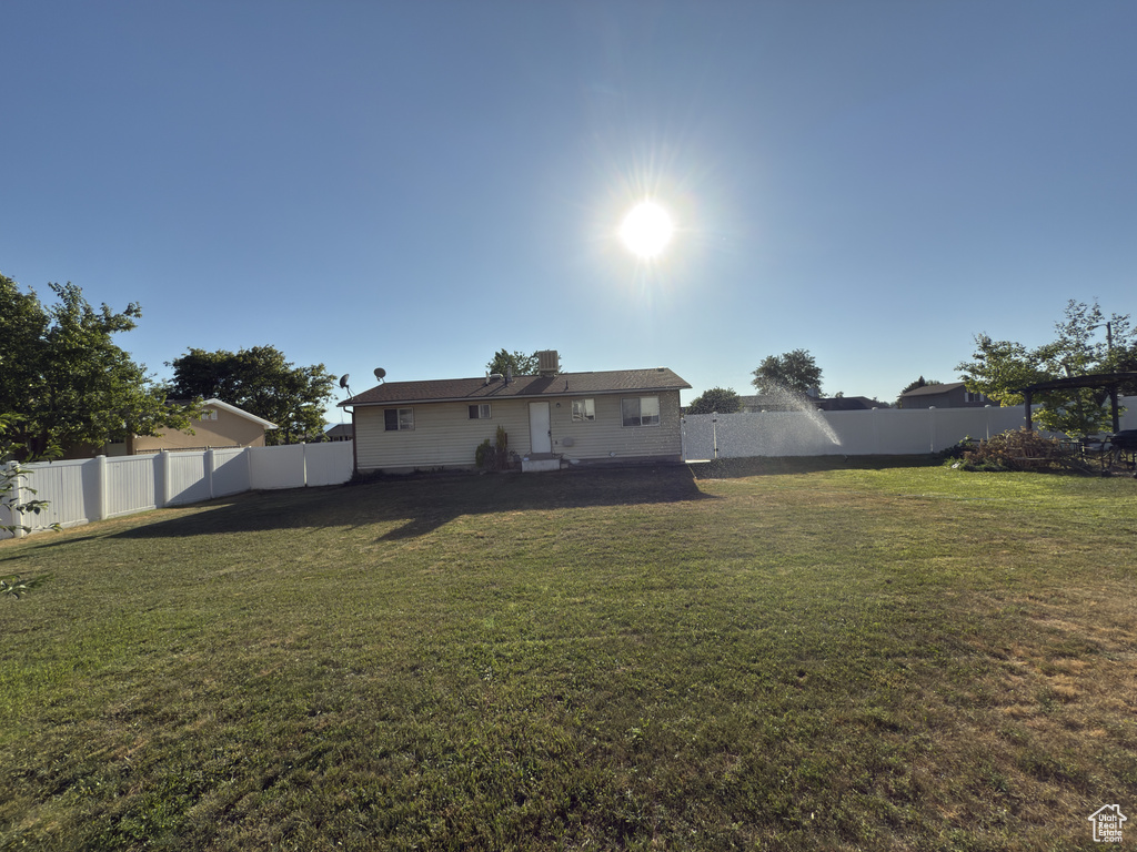 Back of property with a fenced backyard