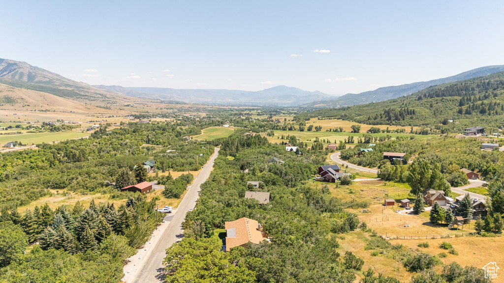 Bird's eye view of a mountainous background