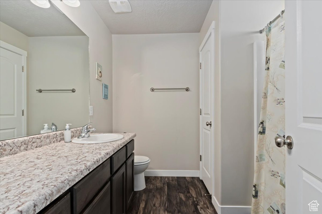 Bathroom with wood finished floors and vanity