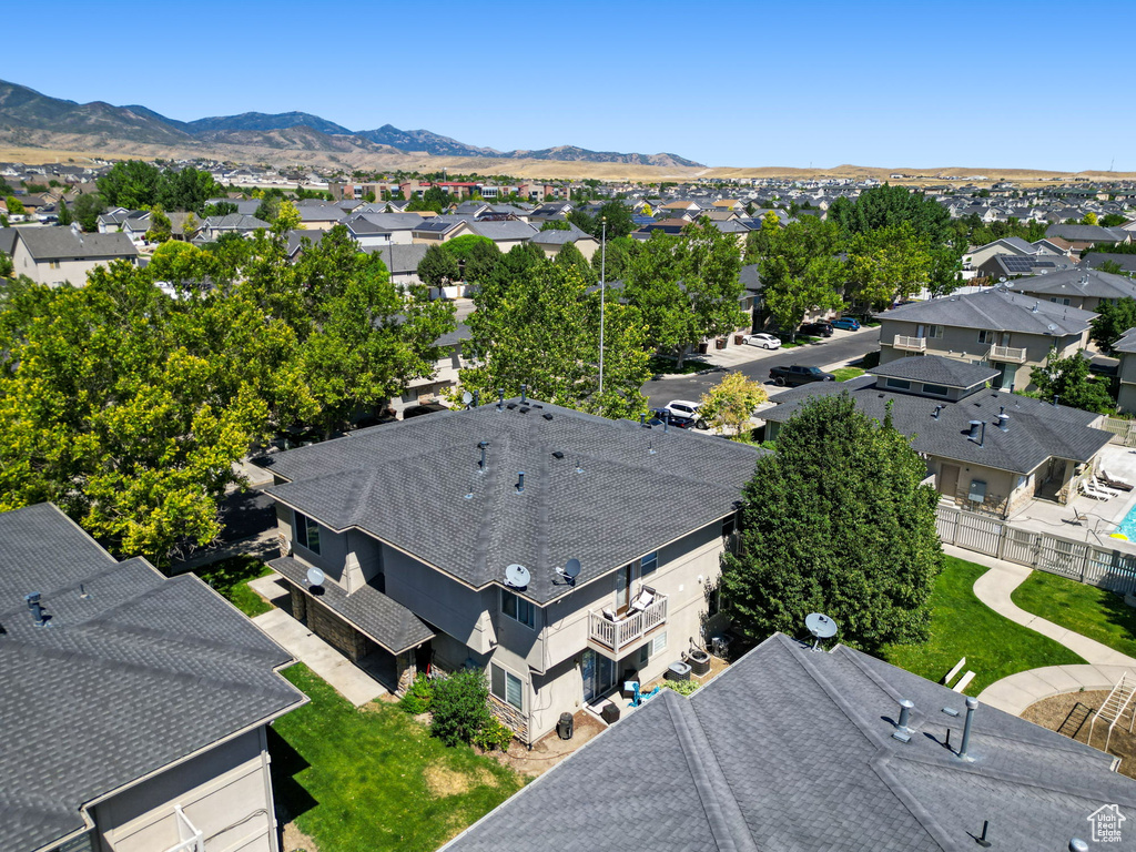 Aerial perspective of suburban area with mountains