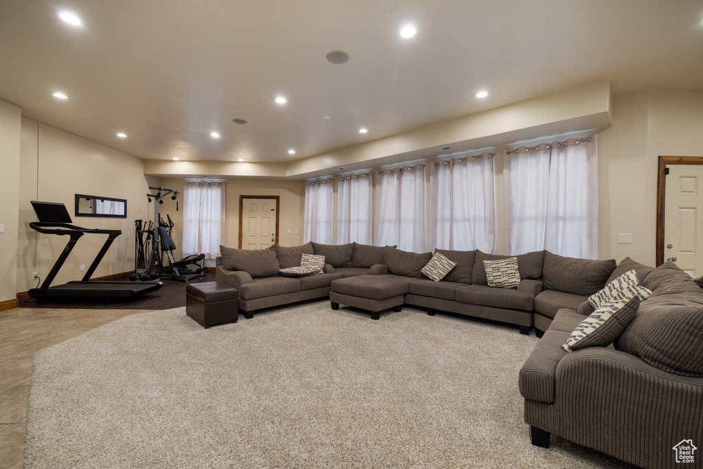 Living room with recessed lighting