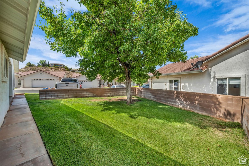 View of fenced backyard