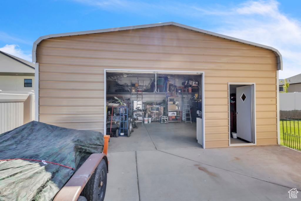 View of detached garage