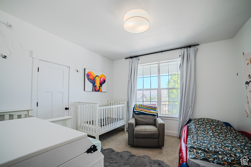 Bedroom with carpet and baseboards