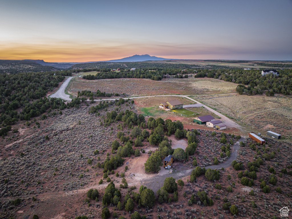Aerial view at dusk of a mountain view