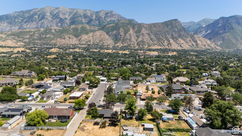 Aerial perspective of suburban area featuring mountains