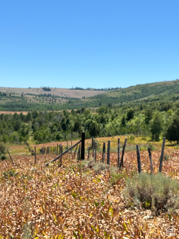 View of mountain backdrop with rural landscape