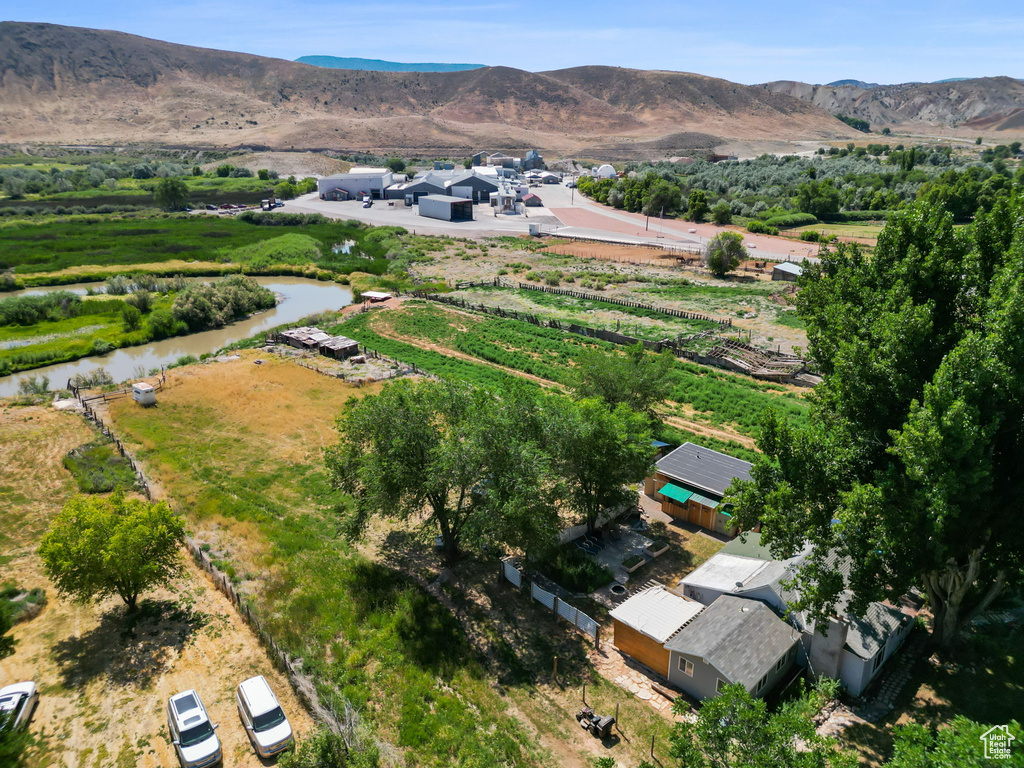 Overview of rural landscape with mountains